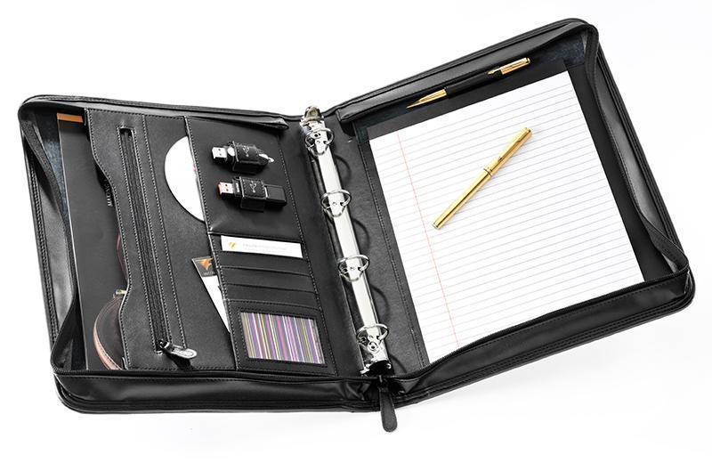 A4 Leather Zipped Conference Folder with Ringbinder 