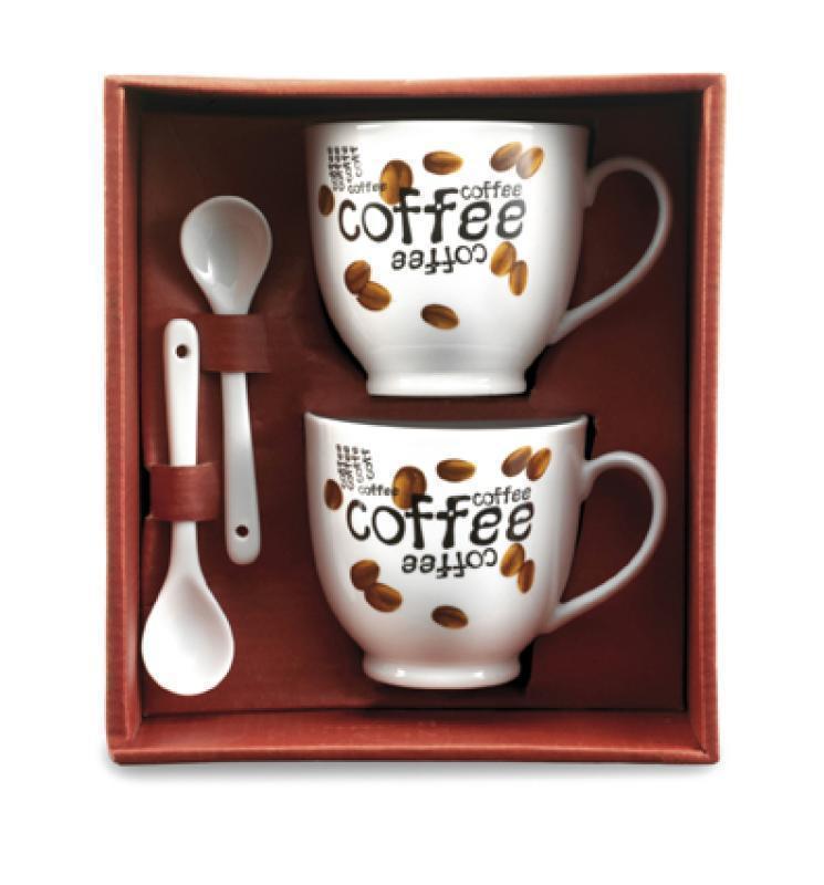 Set of two coffee mugs (0,15 litre) and two spoons in a gift box, 4pc