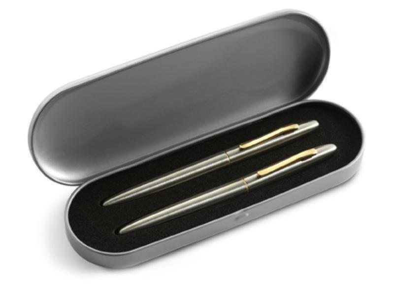 Dublin pen set with ballpen and fountain pen in a metal pen box, blue ink (D)