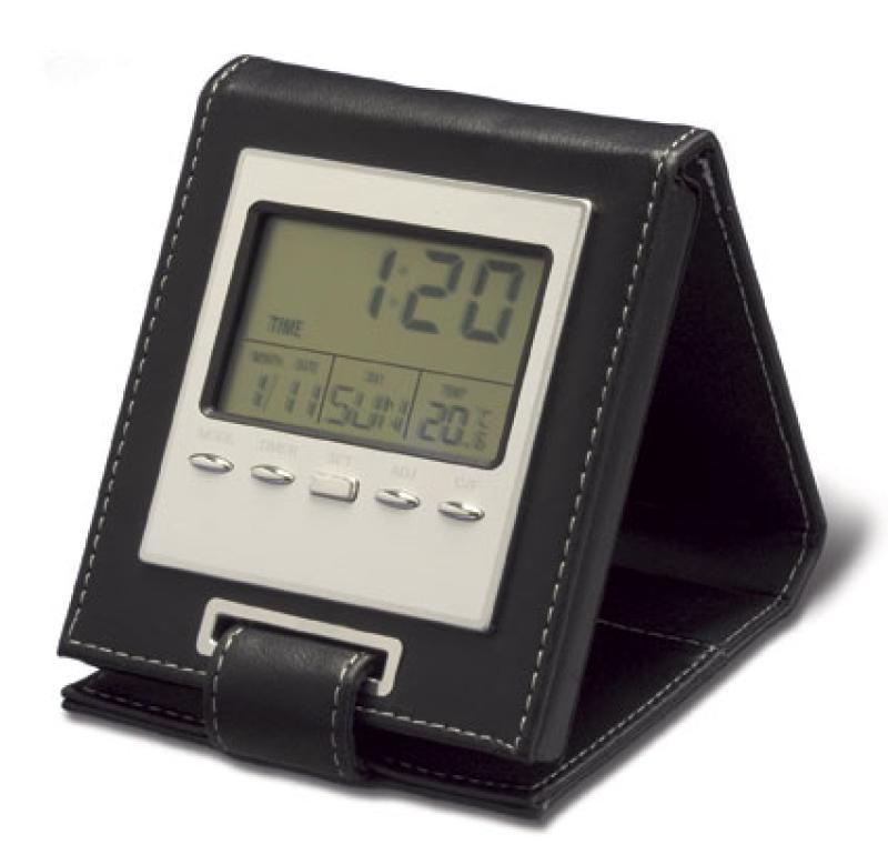 Desk clock with calendar, alarm and thermometer, incl batt (D)