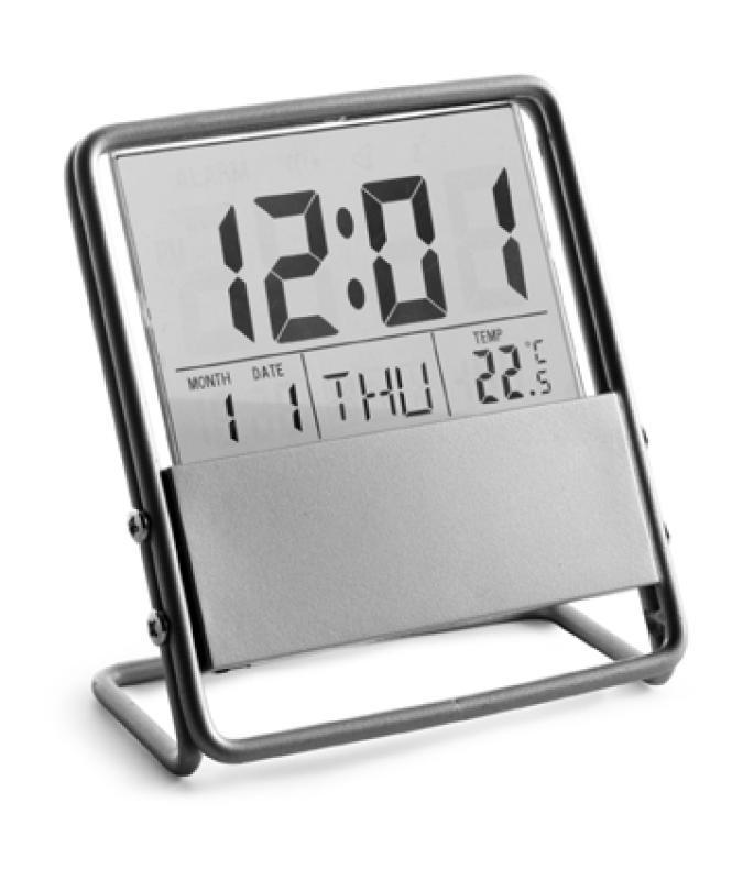 Desk clock with thermometer and calendar, translucent screen, incl batt
