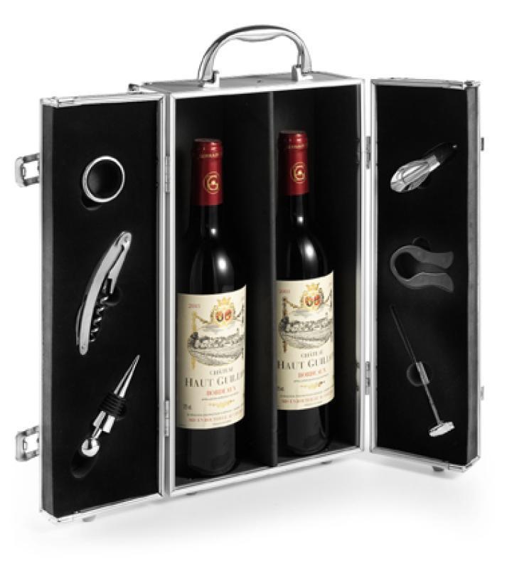 Vermont wine set for two wine bottles (not included) in a aluminium gift box, 6pc.