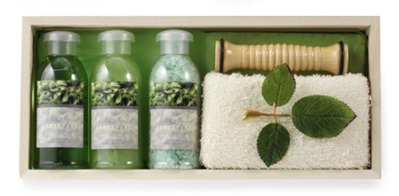 Nature bath set with sponge, massage roller, shower gel, bubble bath and bath crystals, 5pc