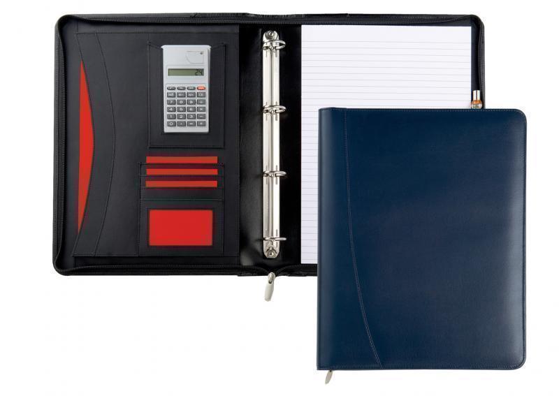 A4 Warwick Zipped Leather Ring Binder Conference Folder with Calculator in Bonded Leather