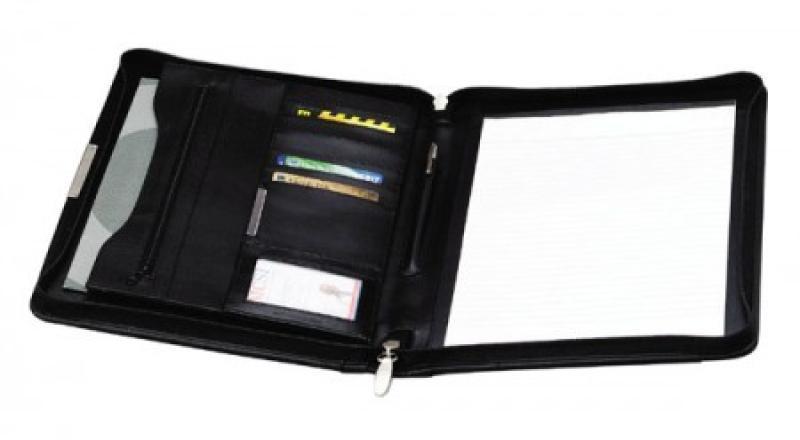 A4  Black Sandringham Leather Zipped Conference Folder