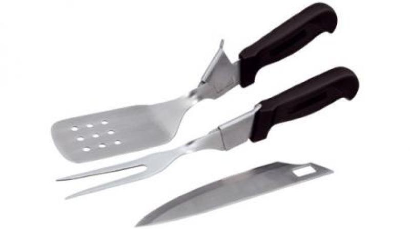 3 PIECE BBQ TOOL SET â€“ Fork, knife and fish slice with 2 detachable handles